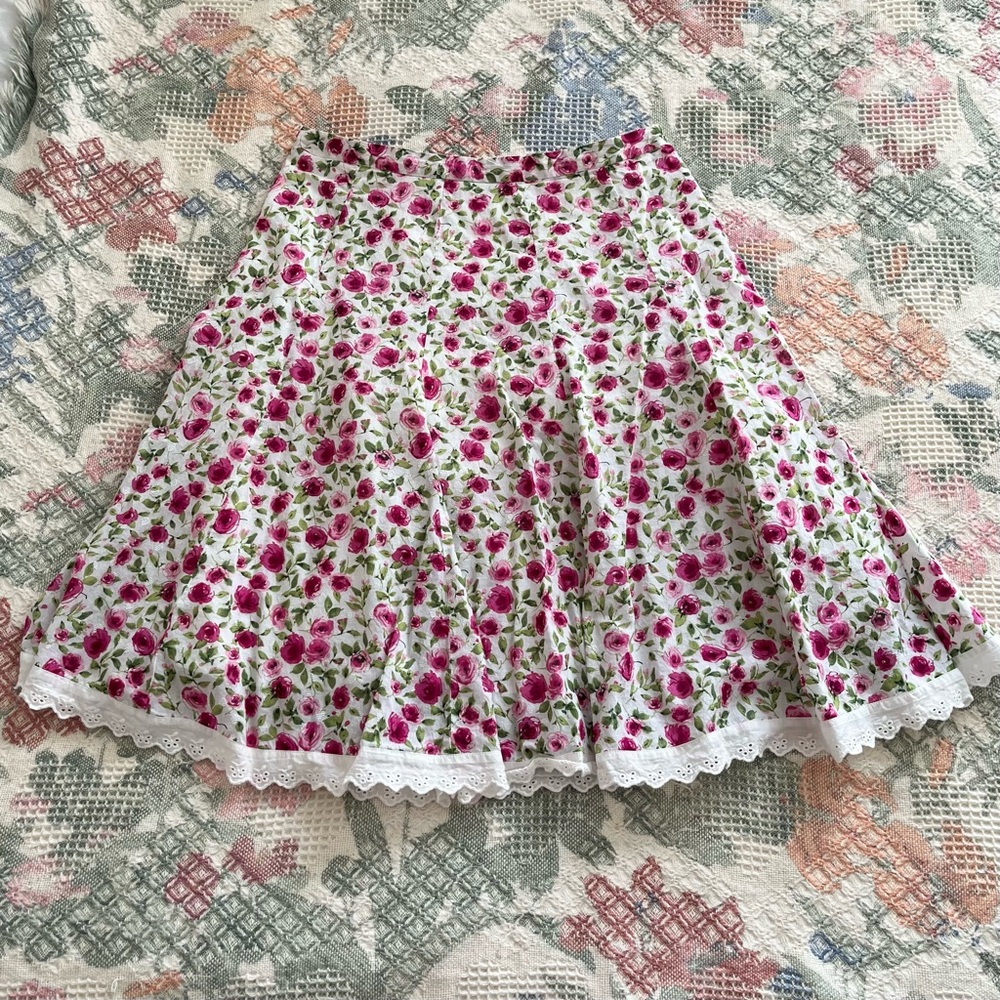 Floral Pink Skirt with Lace Trim